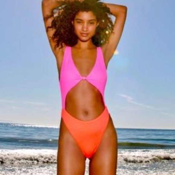 Leith Other - New Leith color block one piece swimsuit pink orange sz small